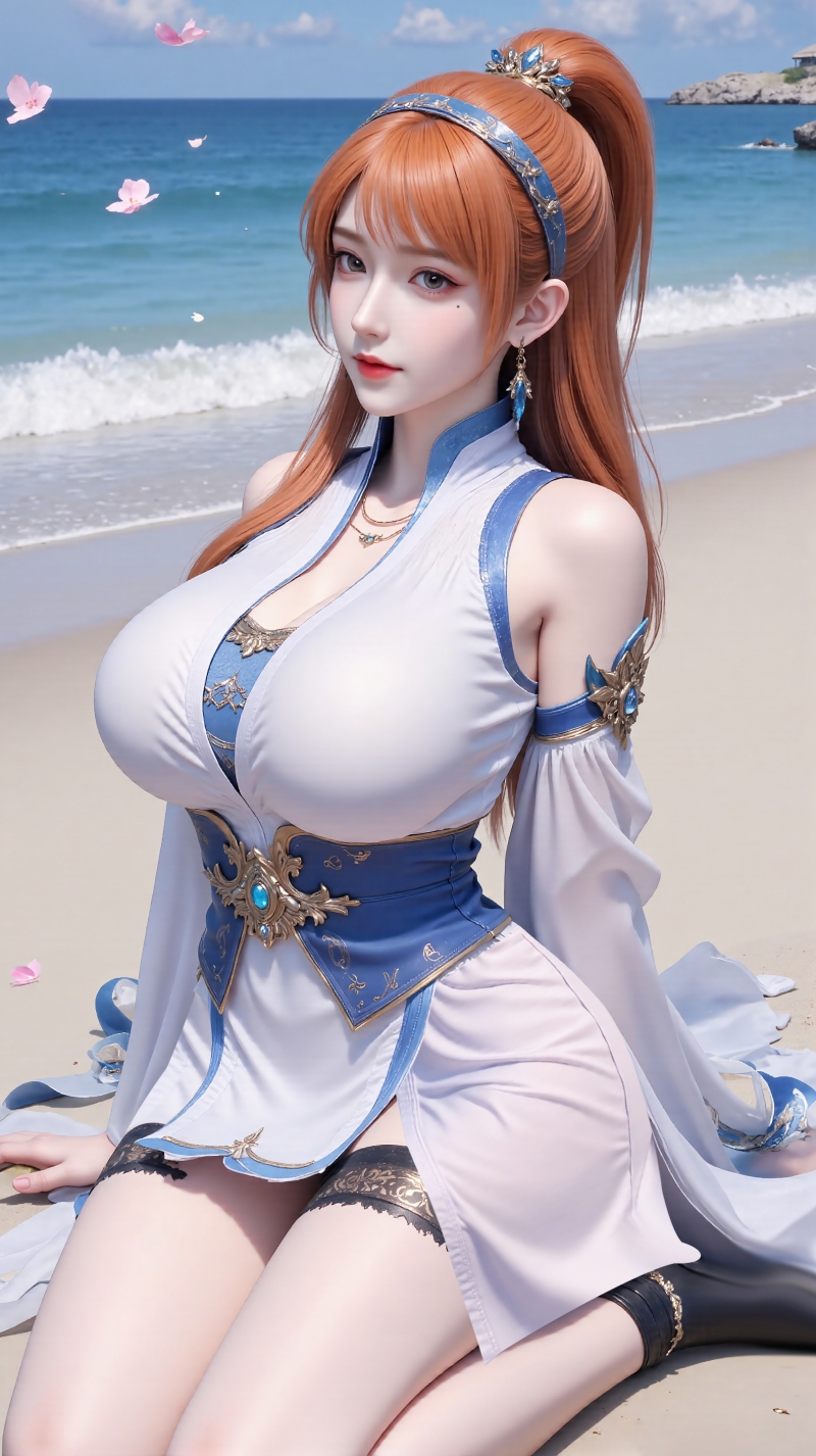 高马尾国漫女神《妖神记》肖凝儿沙滩写真壁纸
